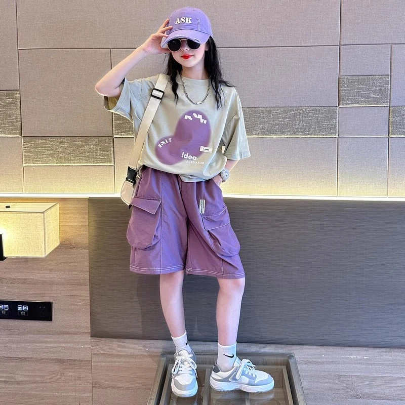 女童运动套装夏装2025新款女孩网红炸街童装大童夏季韩范嘻哈潮衣