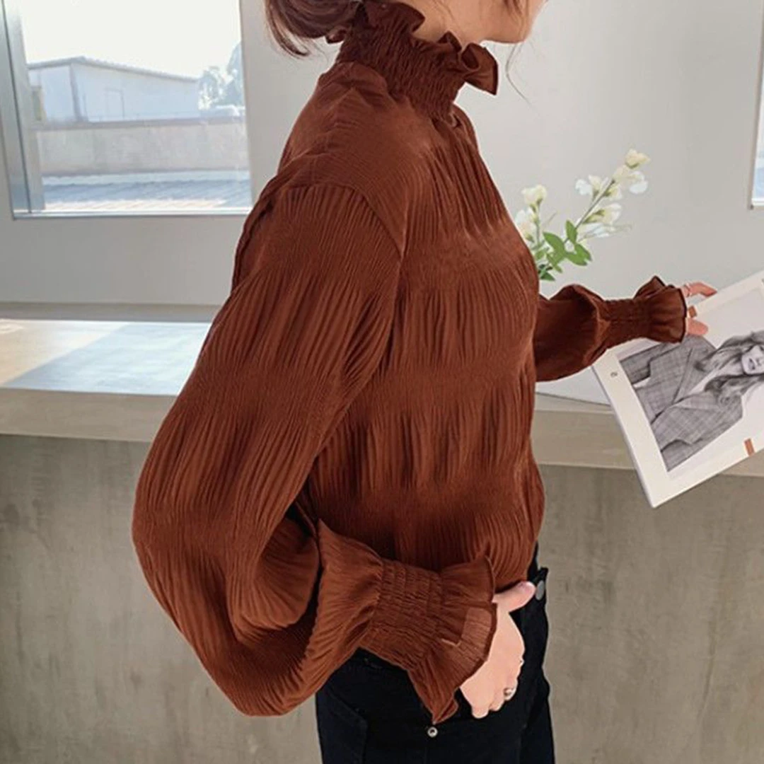 女装雪纺长袖打底衫胖MM2025春秋季蕾丝褶皱木耳边减龄内搭上衣