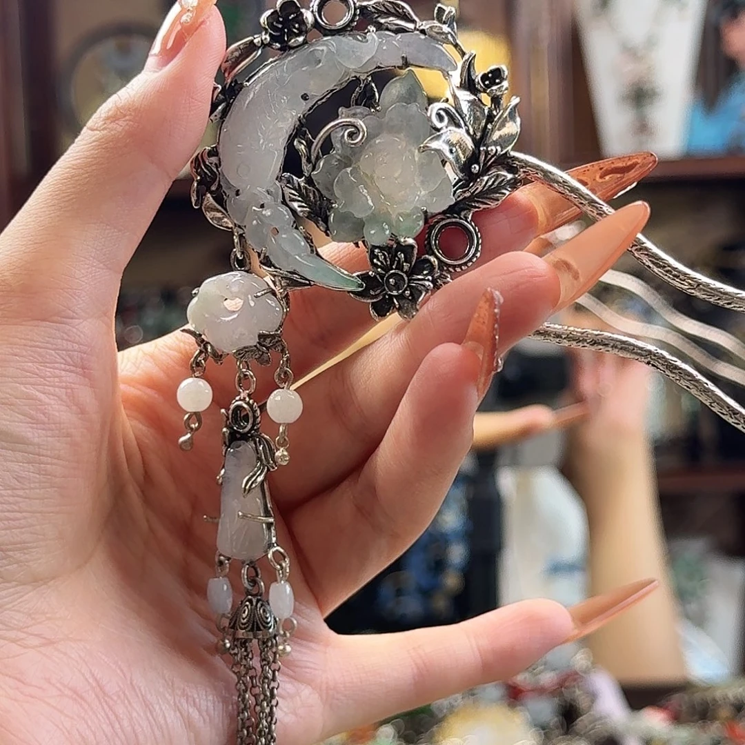 翡翠银S925镶嵌发饰