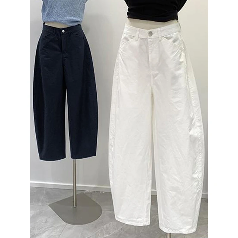 纯色弯刀哈伦休闲裤女2025夏季薄款高腰宽松显瘦小个子镰刀九分裤