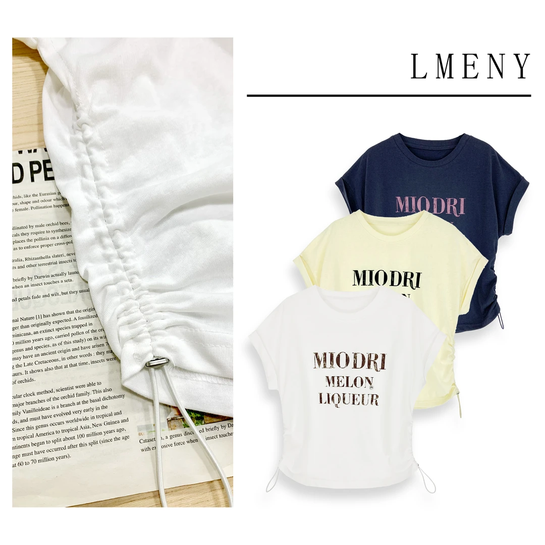 LMENY字母面膜T～时尚圆领印花抽绳显瘦T恤25BT041