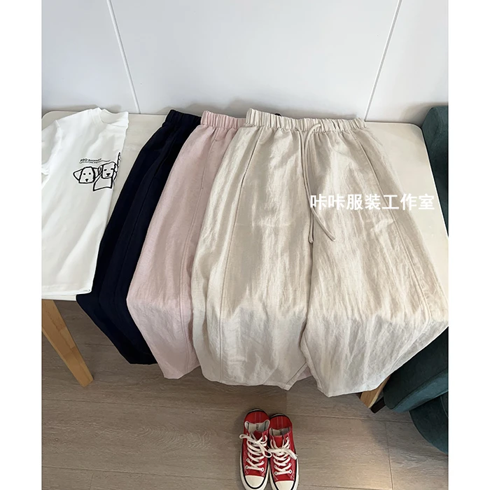 REKAYYAT“靠近”莱赛尔天丝亚麻休闲百搭时尚洋气显瘦九分微弯刀裤