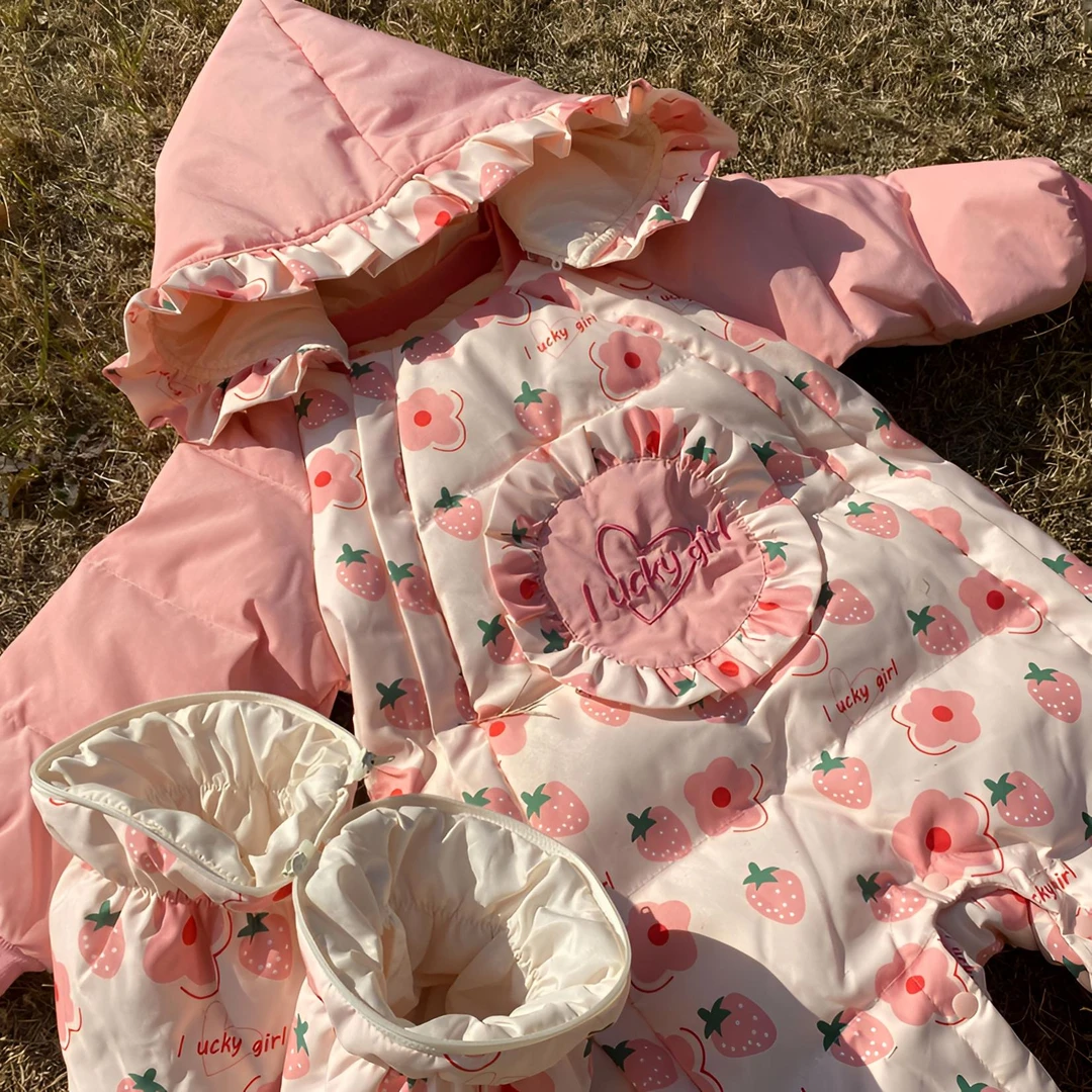 59923诺熙宝贝花边草莓连体羽绒服