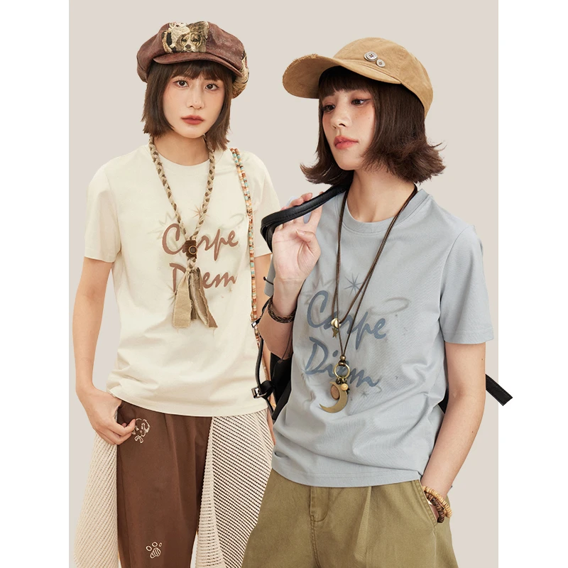 hothorse/火山马ST08224设计感圆领字母短袖T恤情侣款百搭速干TDB