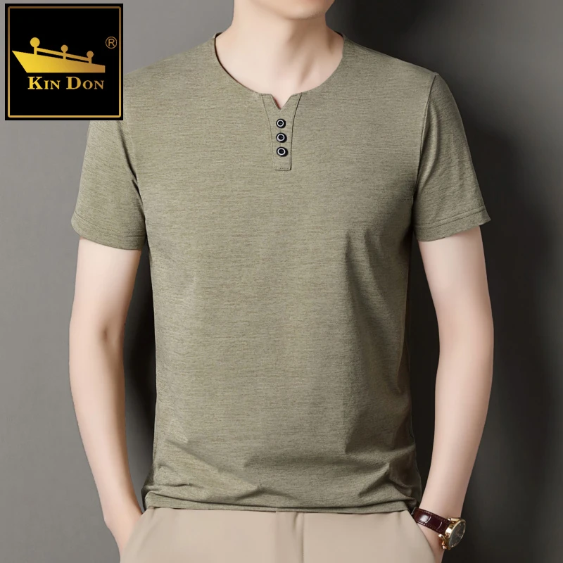 金盾男士圆领短袖t恤夏季薄款鸡心领宽松休闲V领半袖纯色体恤衫