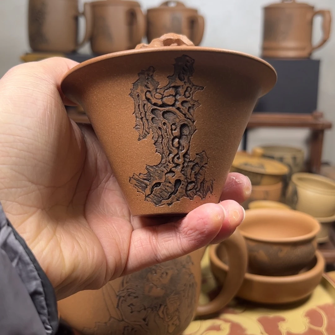 紫砂杯子北***事太湖石紫砂盖碗