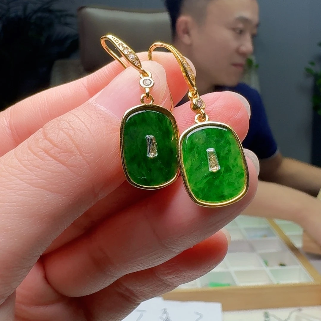 银S925镶嵌翡翠耳饰多样性发货其一