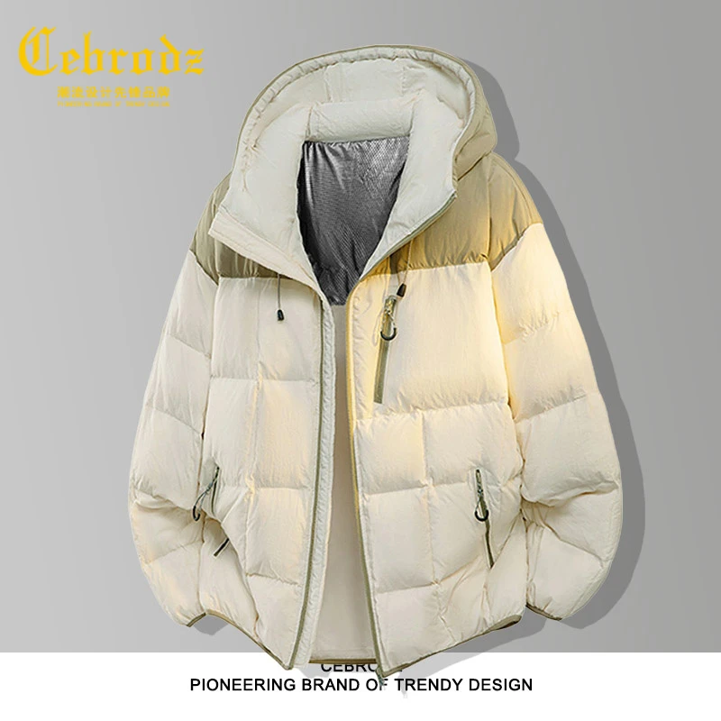 法国Cebrodz冬季新款连帽保暖羽绒服百搭常规款休闲免烫外套男士