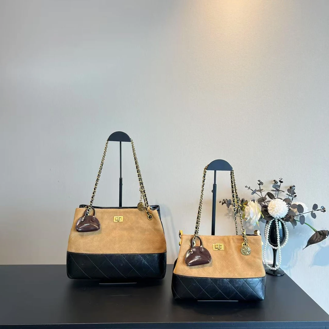 2025早秋新款复古撞色小香风菱格绣线链条包手提单肩包斜挎包