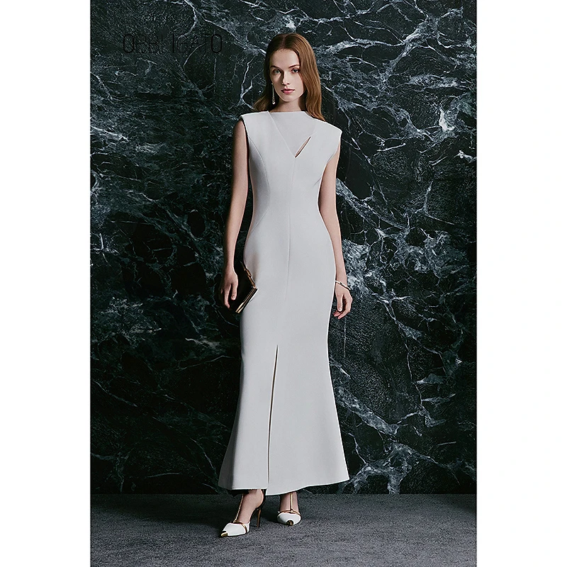 OBBLIGATO奥丽嘉朵2025秋季1C35305525新品荡领无袖侧开衩礼服裙