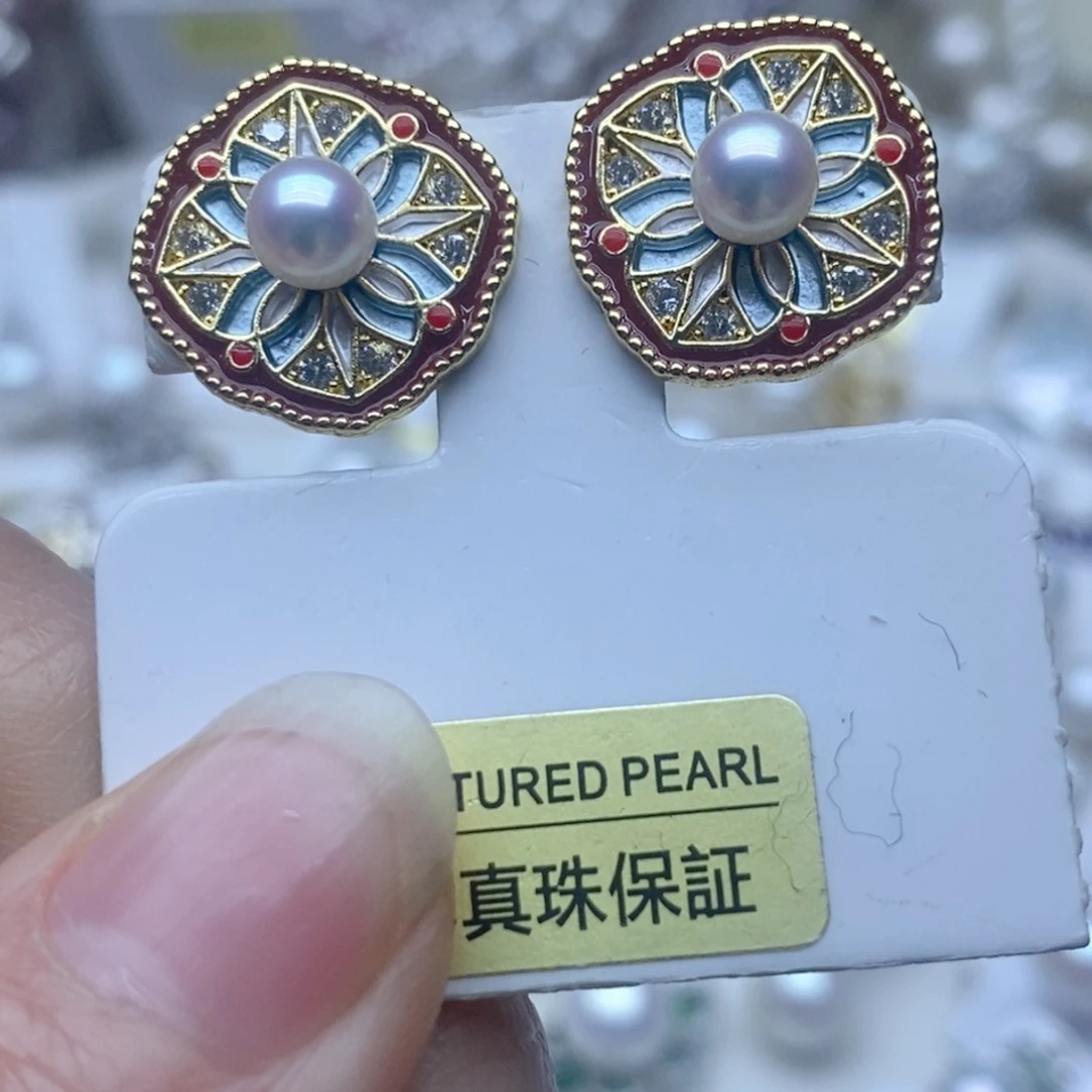 银S925镶嵌耳钉淡水珍珠