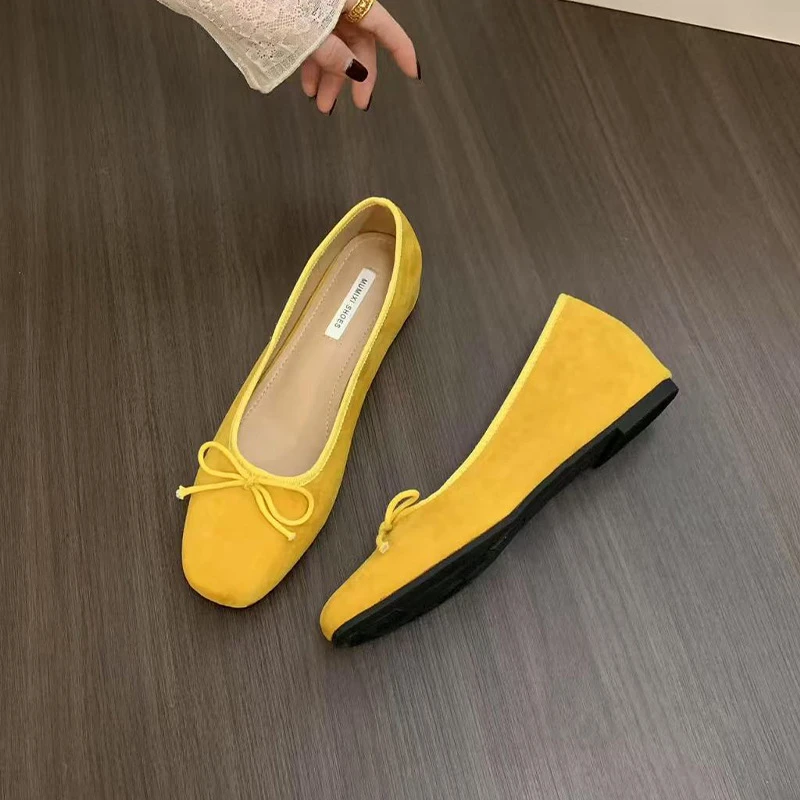 内增高绒面芭蕾舞单鞋女鞋子2025新款春夏季蝴蝶结百搭休闲晚晚鞋