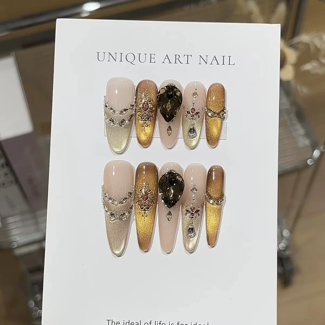 【黄粱一梦】纯手工穿戴甲冰透爆闪蓝猫眼轻奢穿戴甲高级显白美