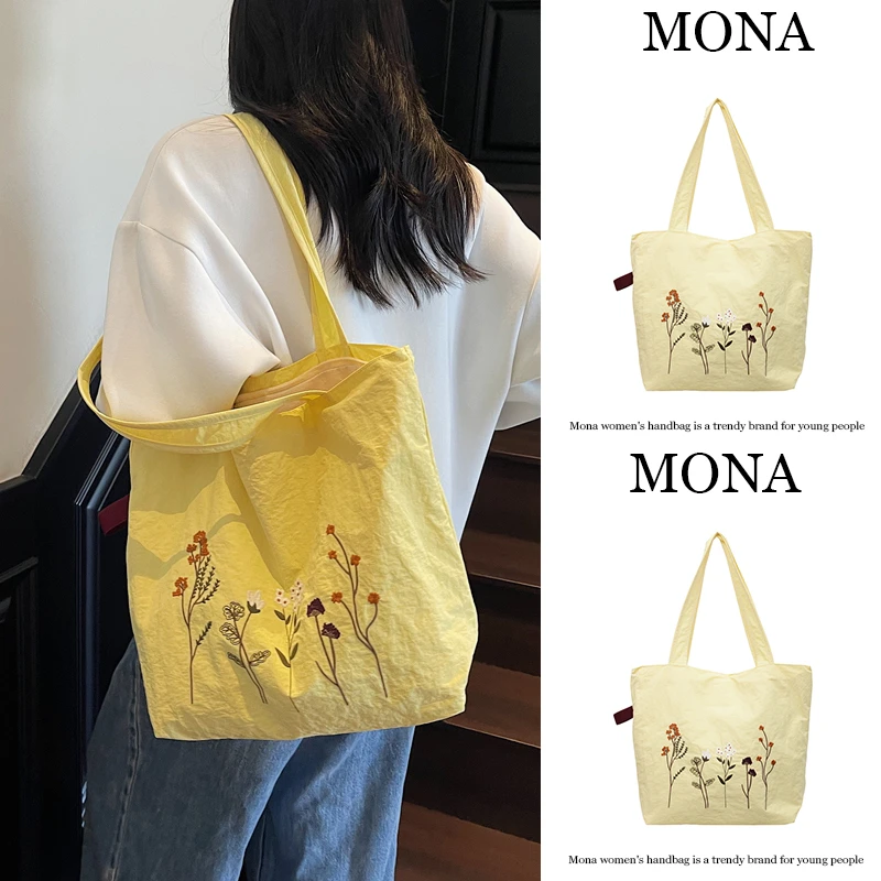 Mona可爱手提帆布包大容量包包女2025年新款夏季时尚单肩包托特包