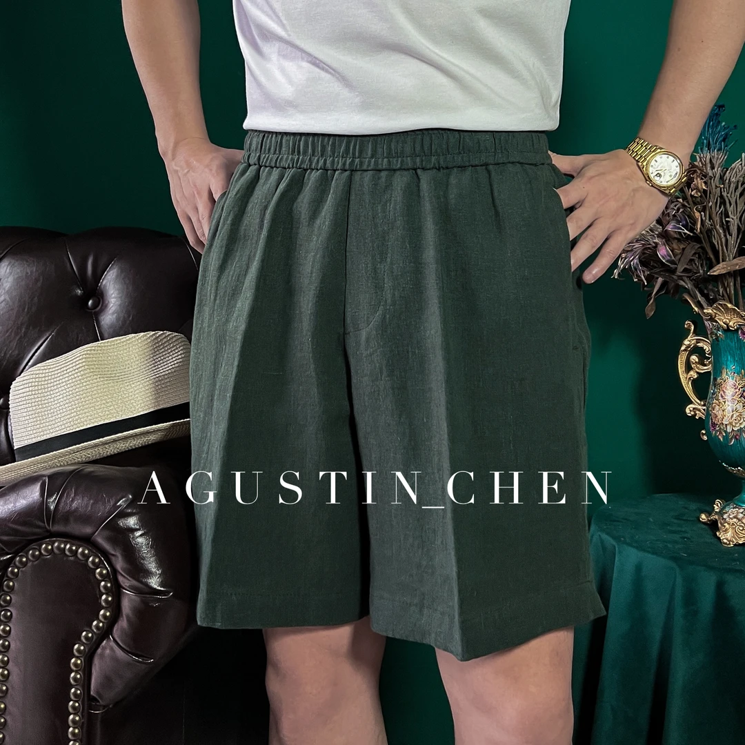 Agustin_Chen 夏季轻奢【100%亚麻】短裤男士松紧腰休闲松弛五分裤