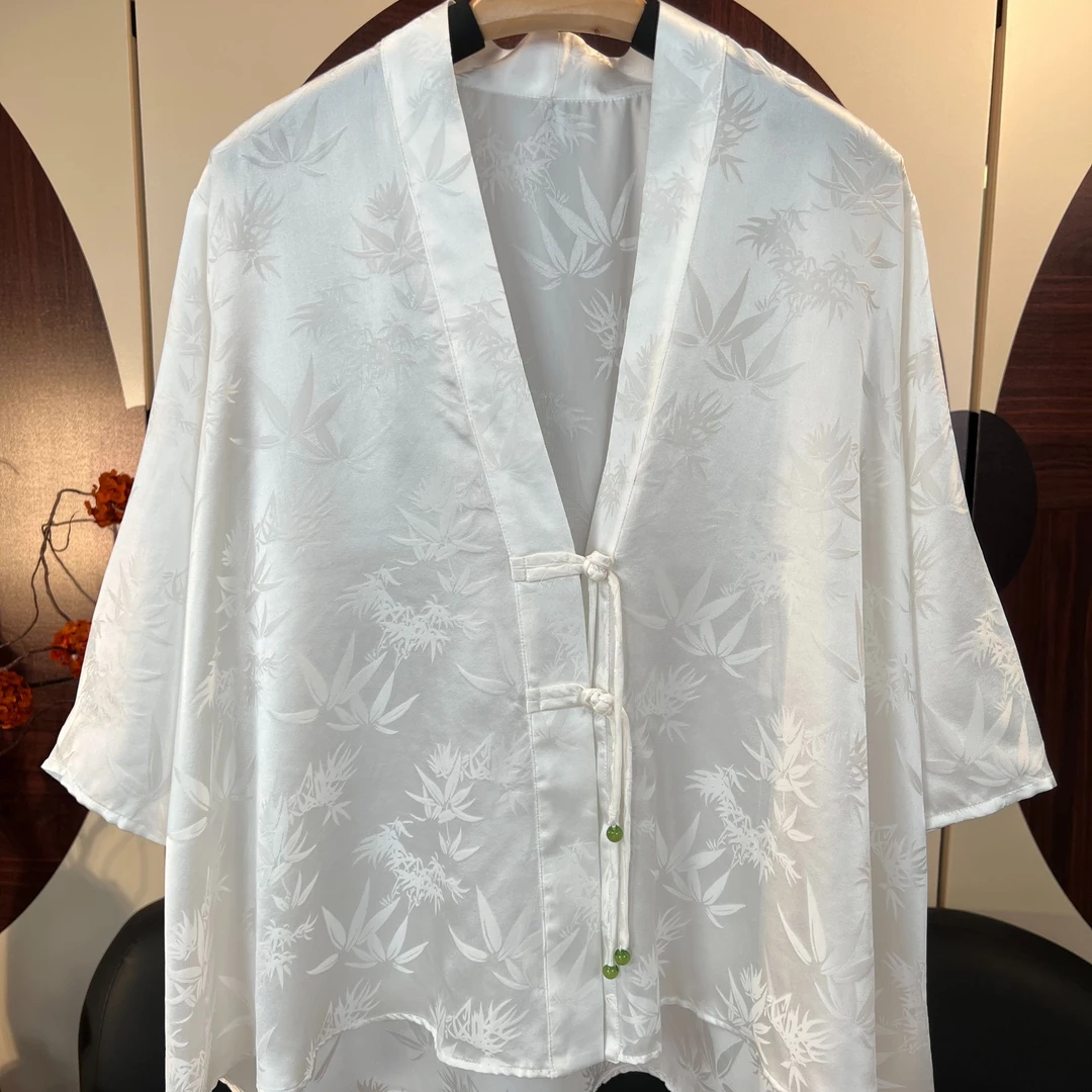 丸绔新中式桑蚕丝白色上衣