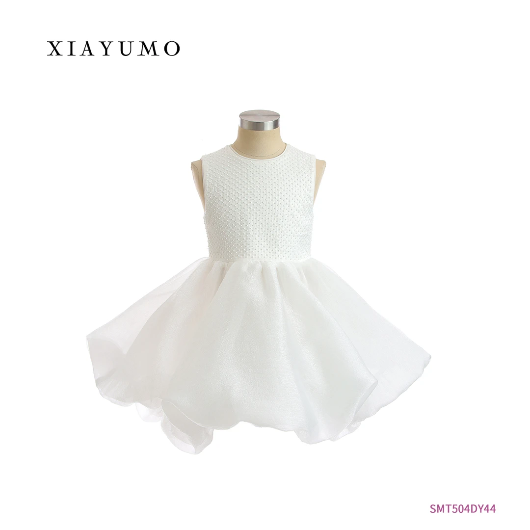 夏羽墨女童夏季新款白色无袖蓬蓬纱上衣短款气质连衣裙