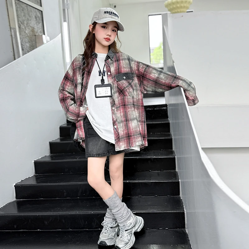 女童衬衫2025新款儿童衬衣秋季长袖格子外套小女孩上衣秋装超好看