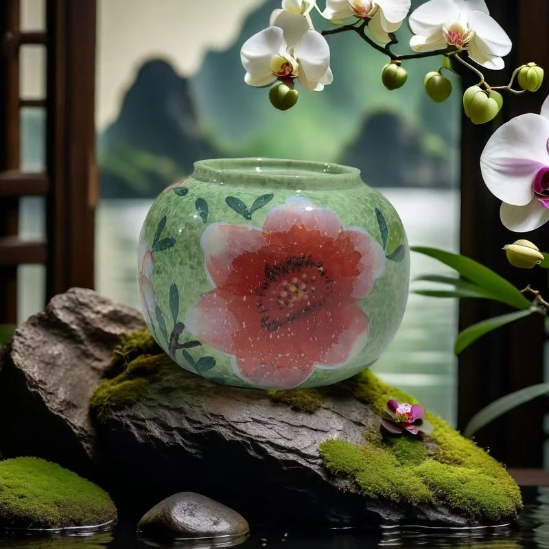 外贸手绘花卉陶瓷罐工艺品中式家用浮雕创意大面碗（微瑕）高档密封