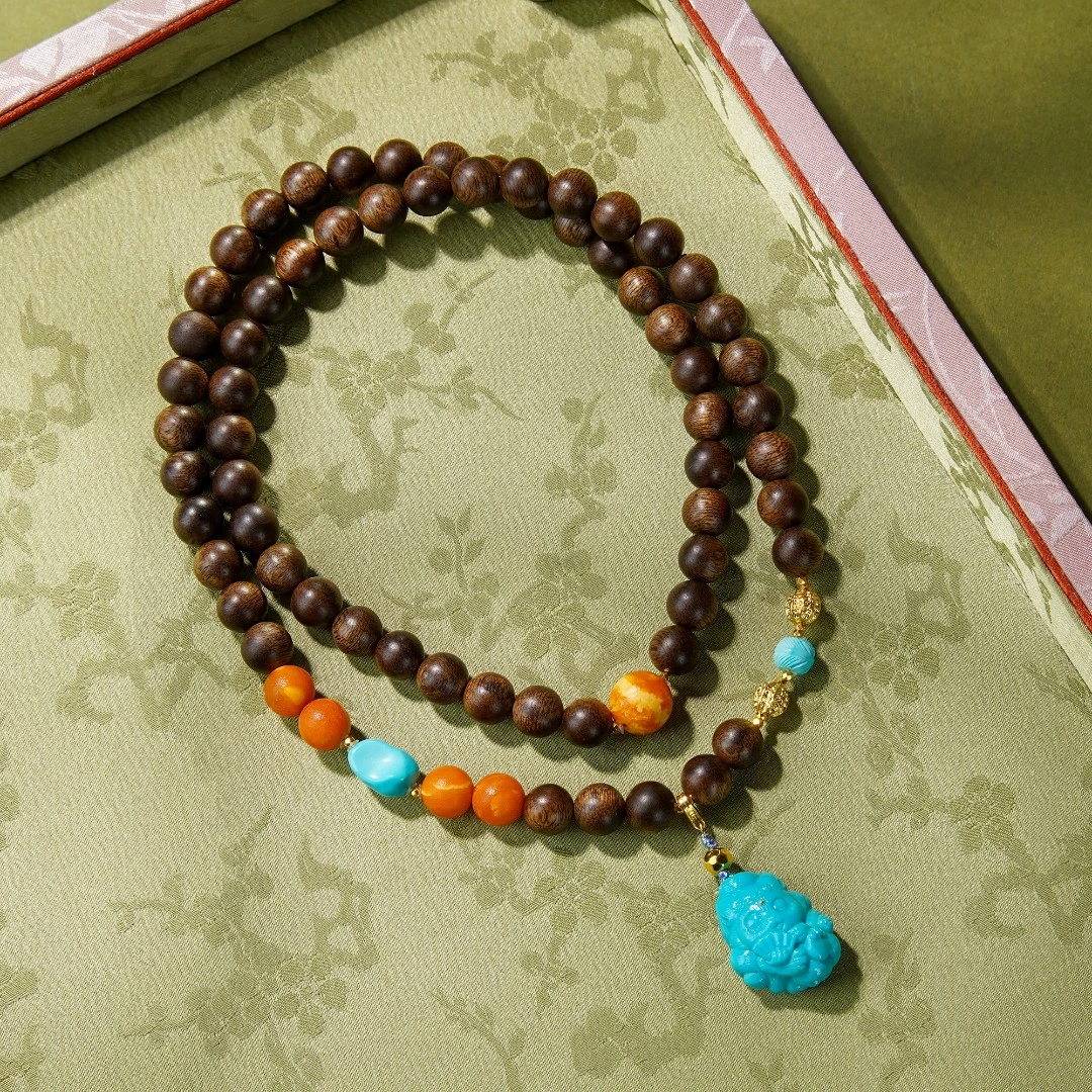 沉香沉水白奇楠0.8DIY绿松玲娜贝儿蜜蜡足金沉香项链/CX00515