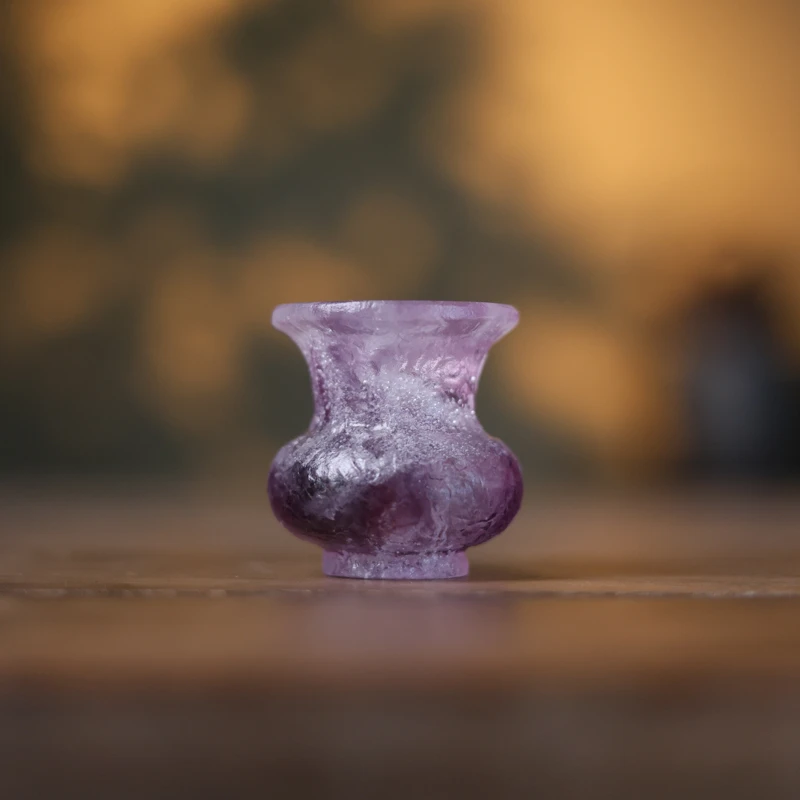 【陶珊居】青雅盖置粉彩紫色38*38*38mm（琉璃S0567）