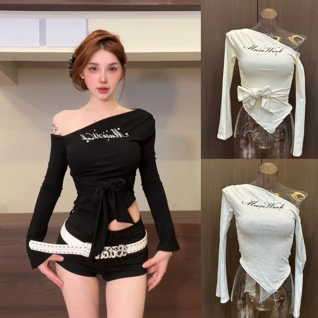 龙怼怼推荐【简单辣】显瘦长袖气质辣妹时尚性感收腰纯欲修身短款