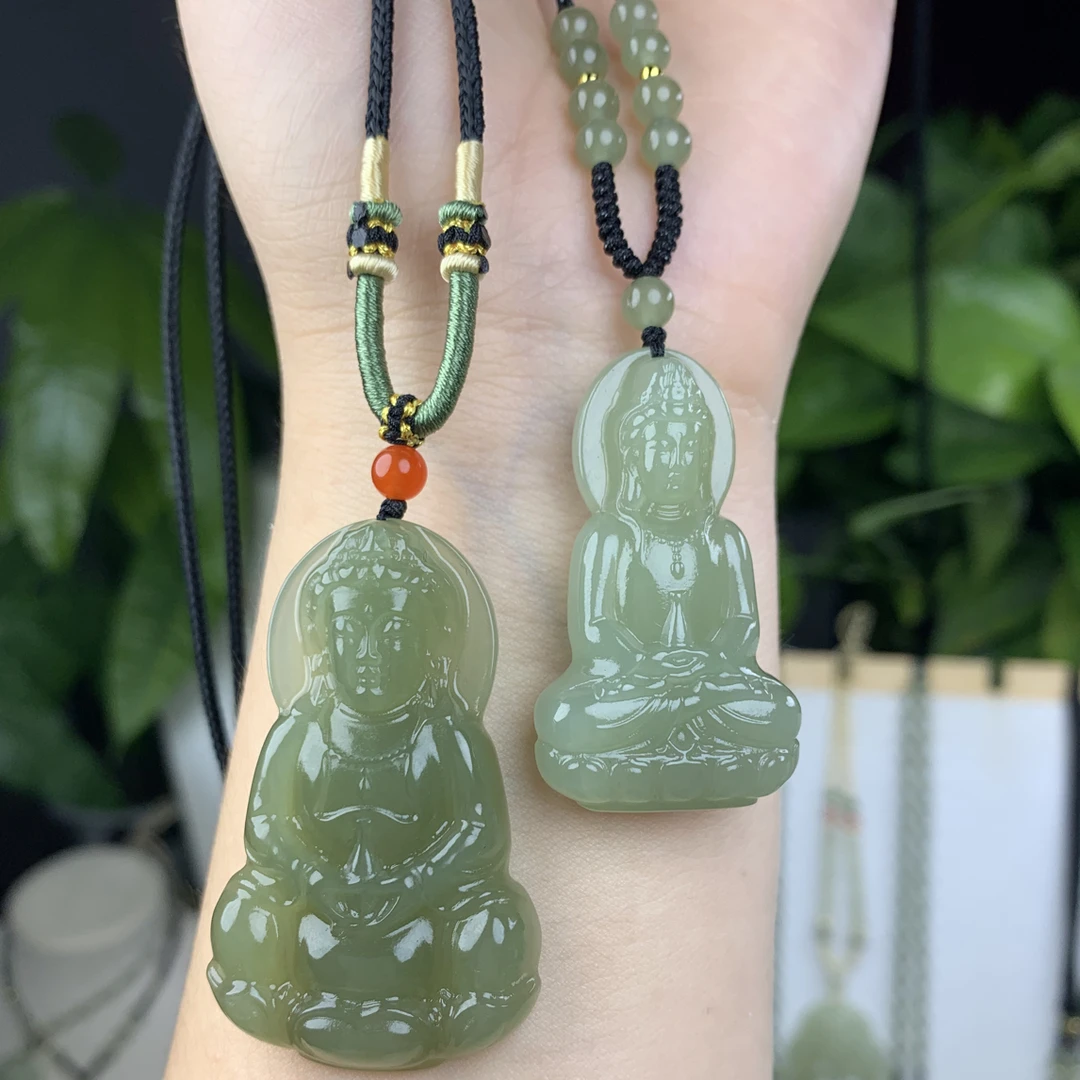 正品天然和田玉观音吊坠男款手持玉净瓶观音菩萨玉坠项链戴绳子
