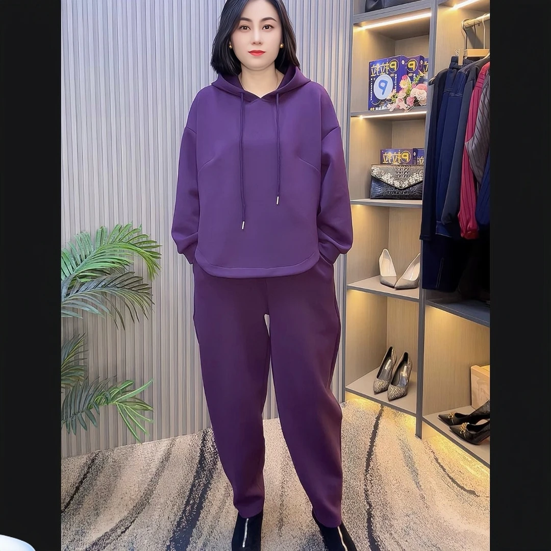 9050款时尚休闲宽松连帽长袖套装