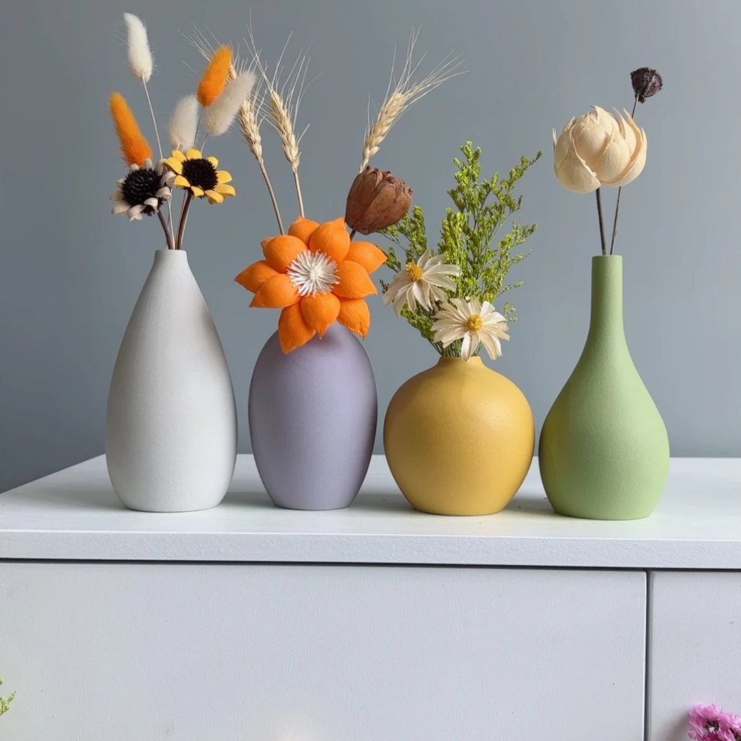 摆件陶瓷小花瓶摆件含花总高约20-30cm