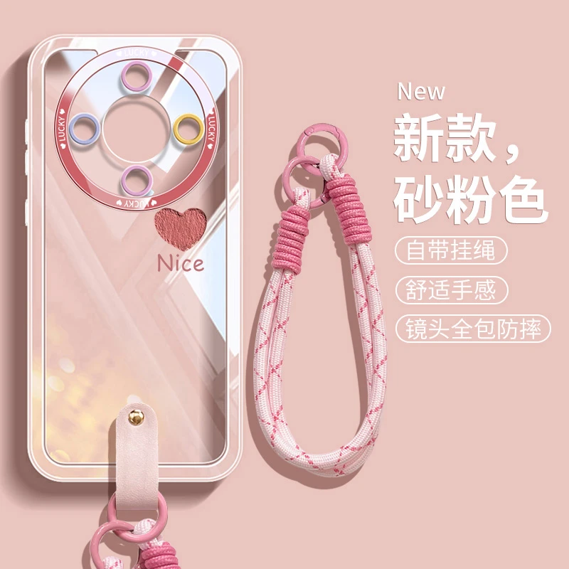 适用荣耀x70手机壳新款x70i专用保护套x60pro带挂绳x50gt网红爱心