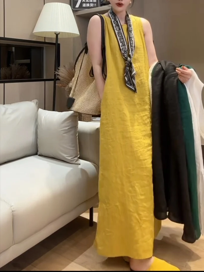 女森说新款夏季薄款透气棉麻开叉连体裙宽松显瘦洋气减龄连体裙