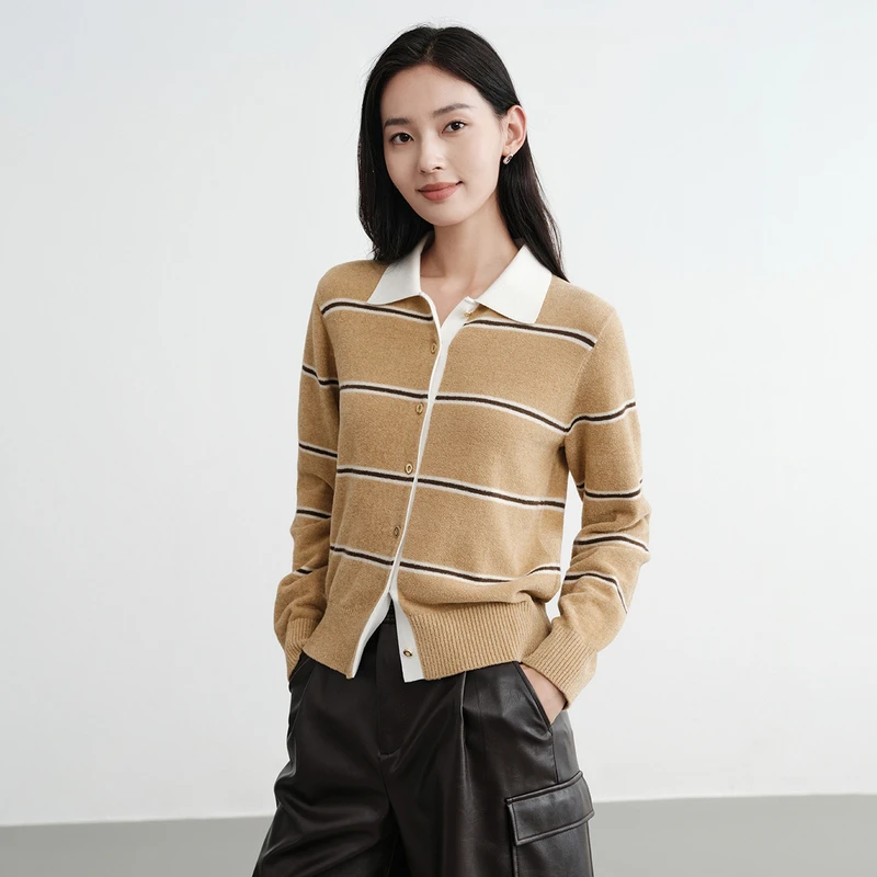 EP雅莹2025早秋新品 通勤含桑蚕丝丝绒POLO领廓形针织外套9163A