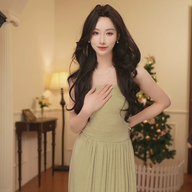 酒午自制针织抹胸连衣裙女气质长裙显瘦连衣裙KLF2953