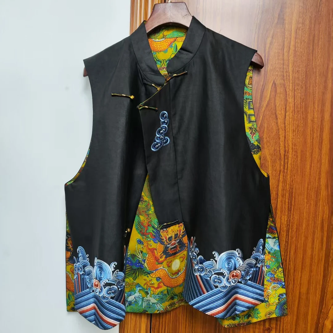 元始华风香云纱黑底海水江崖纹马夹-L1