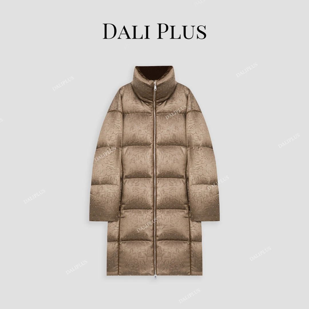 DALI PLUS蓬松保暖 洋气金棕色点钻立领鸭绒服羽绒服-D4KK0176