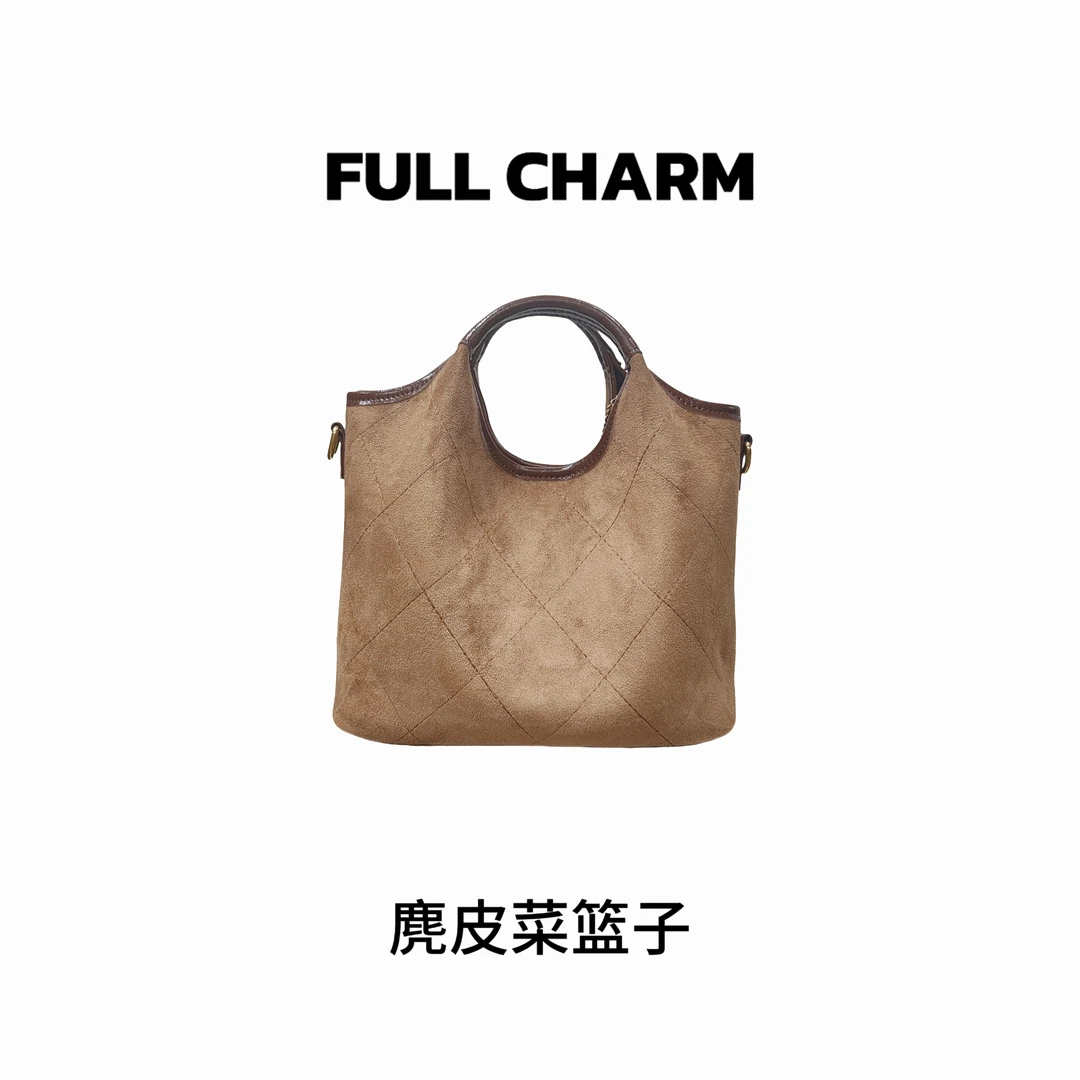【 E342】FULLCHARM-麂皮菜篮子-百搭手提单肩斜挎包大容量通勤女包
