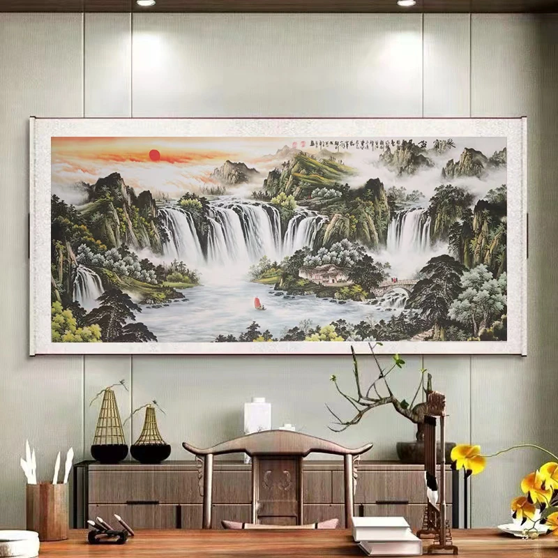 2.2米-《聚宝盆》-横幅-沙发客厅-山水挂画