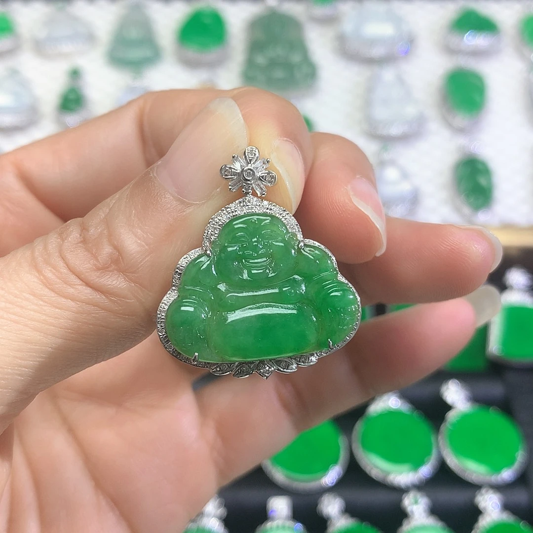 吊坠(不含链)18K金镶嵌翡翠吊坠