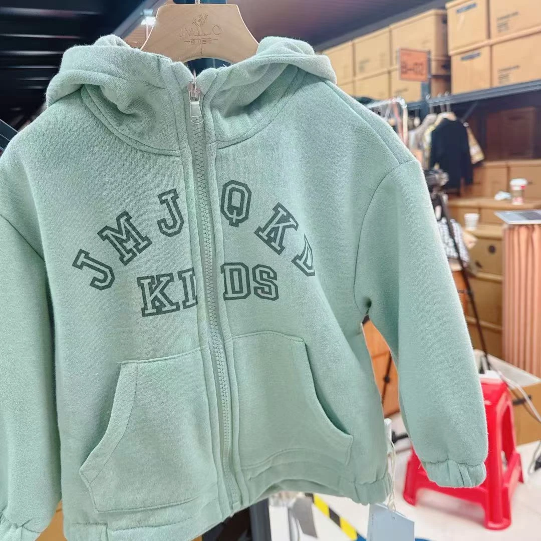 【JMJQ 201286】早春儿童休闲抓绒花纱拉链连帽开衫卫衣外套