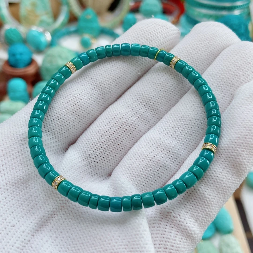 绿松石18K金镶嵌直切手串4mm