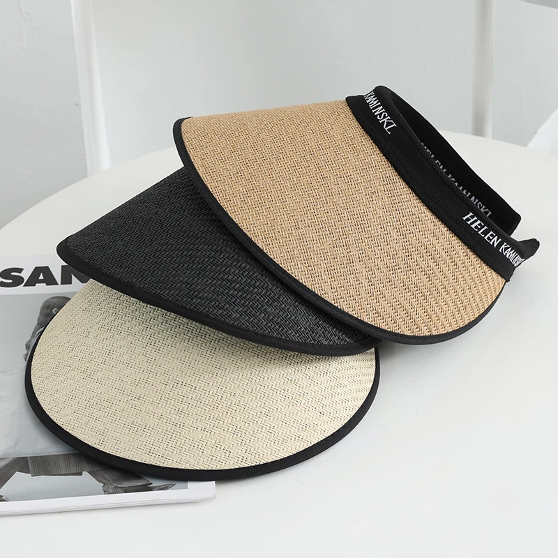 【Muusu】春夏新款遮阳帽百搭草编帽沙滩遮阳帽无顶发箍式空顶帽