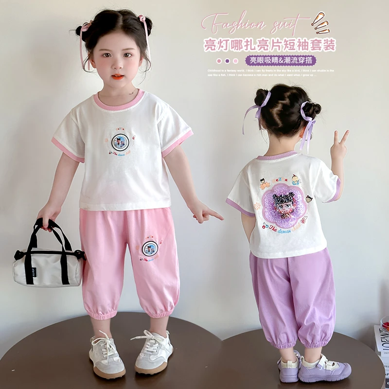 国潮女童哪吒套装洋气儿童短袖灯笼裤两件套女孩宝宝夏装2025新款