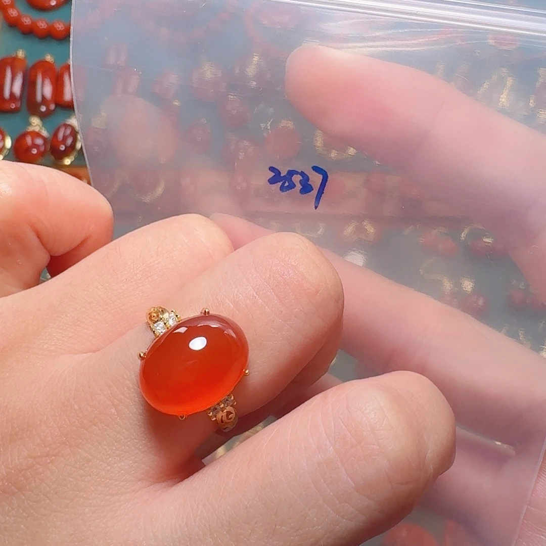 南红玛瑙银S925镶嵌戒指