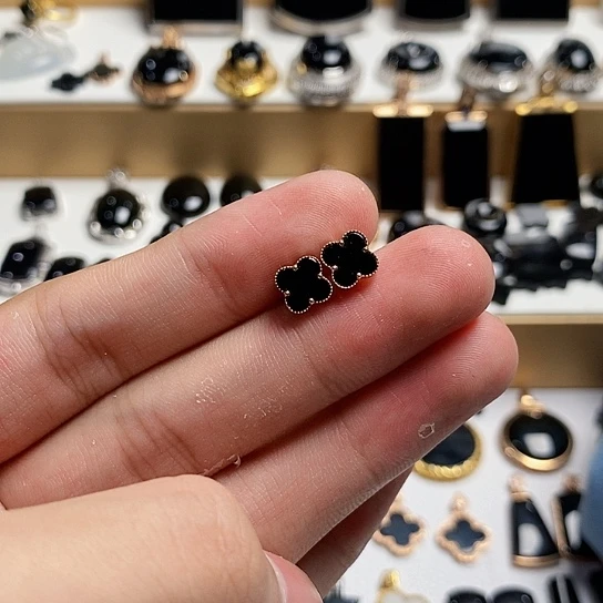 好***连18K金镶嵌翡翠耳饰缅甸天然a货墨翠
