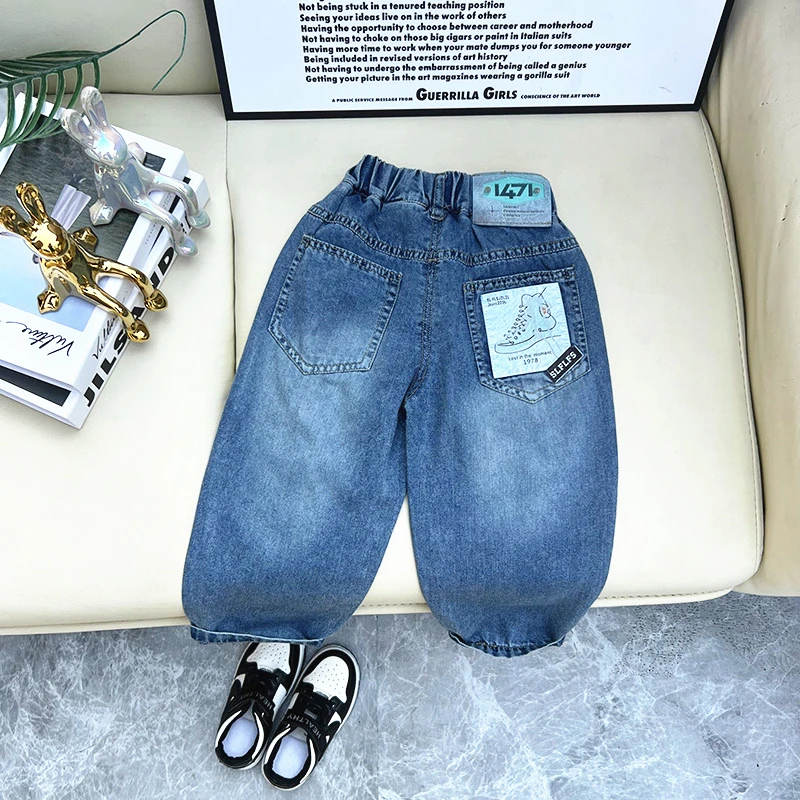 男童夏季牛仔裤薄款九分裤儿童休闲裤潮宝宝宽松中小童防蚊长裤子