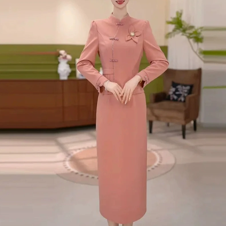 高级莱雅精纺时尚气质高贵假两件礼服裙2025秋季新款减龄百搭裙子