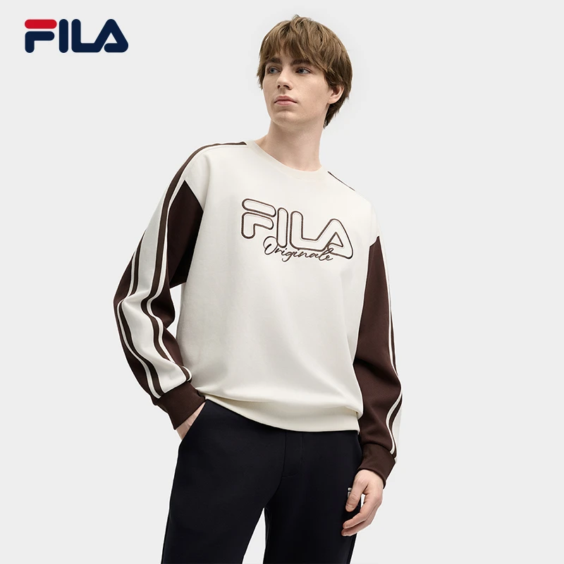 FILA 斐乐官方男子针织套头衫2025春季新款休闲拼色宽松针织上衣
