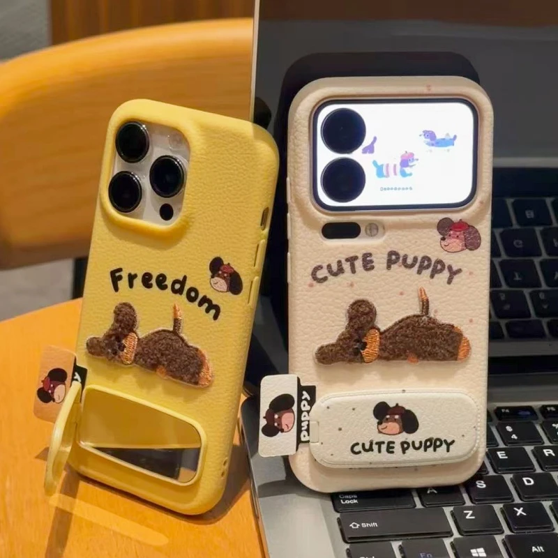 奥菲顿趴趴小狗标签支架适用苹果17皮纹16手机壳小米vivo华为oppo