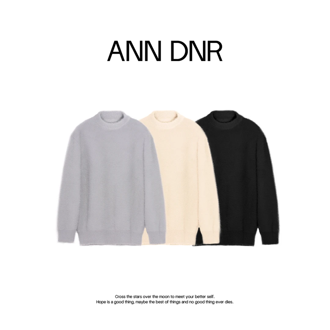 ANN DNR“仿貂毛毛衣”秋冬百搭高级感半高领纯色针织毛衣SL30311