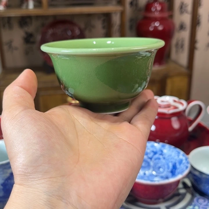 景德镇陶瓷压手杯翡翠绿